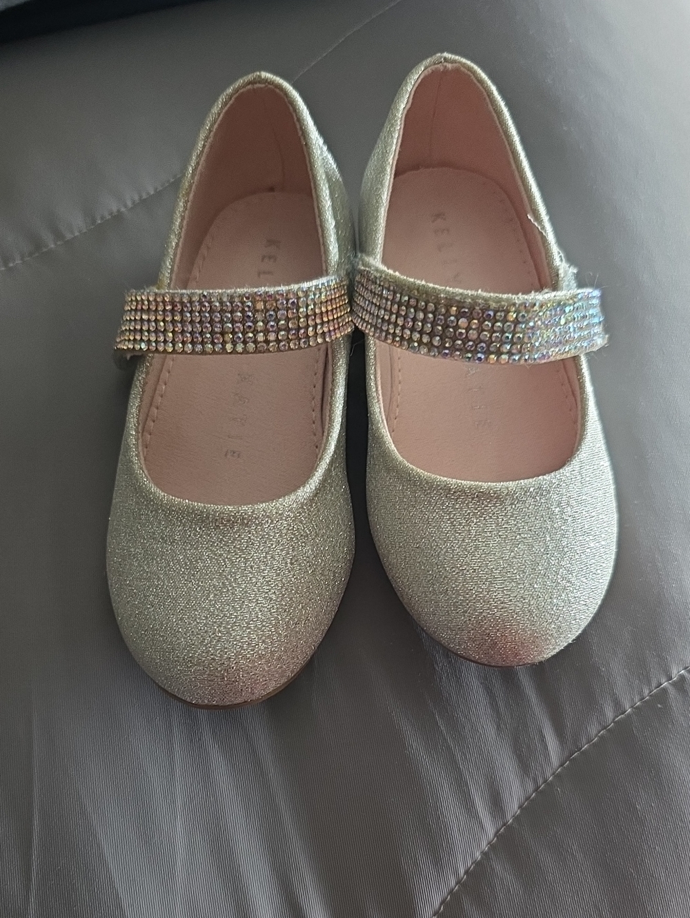 Kelly & Katie Girls Sparkling Gold Mary Jane Flats with Rhinestone Strap